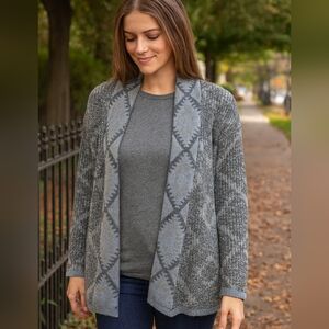 Quinn Blue and gray Diamond pattern open front Cardigan Women's Size Medium